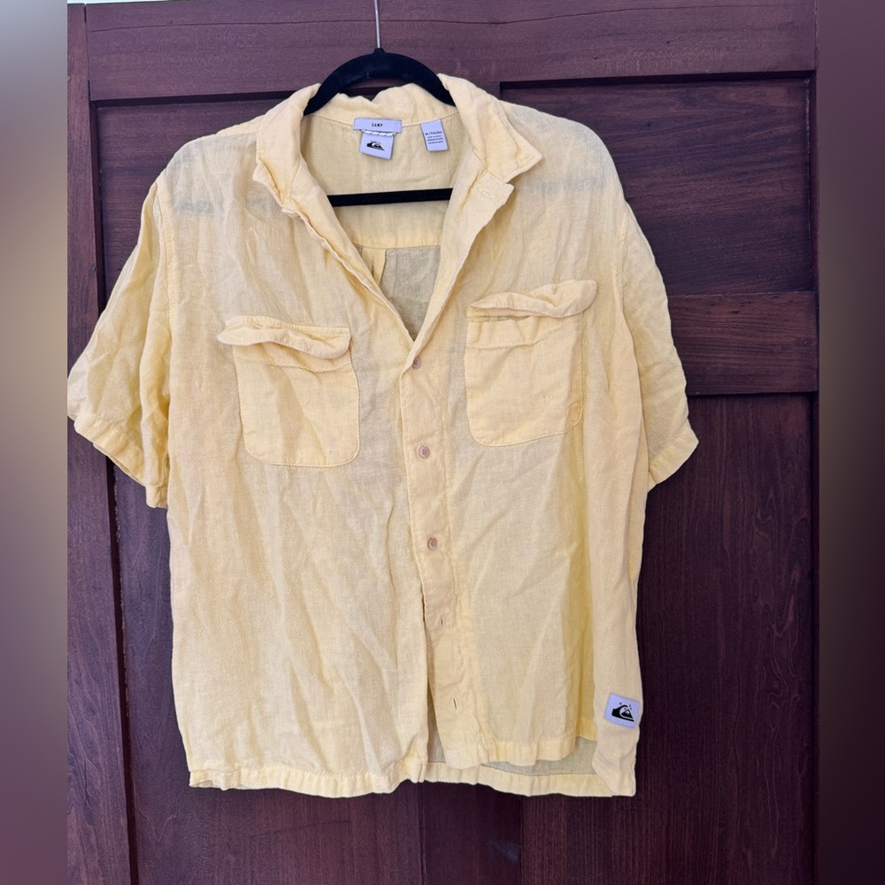 Quicksilver Camp Yellow Collared Button Down Shirt - image 1
